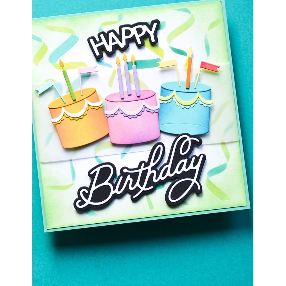 Memory Box Happy Birthday Celebration Script Dies 94866 cakes