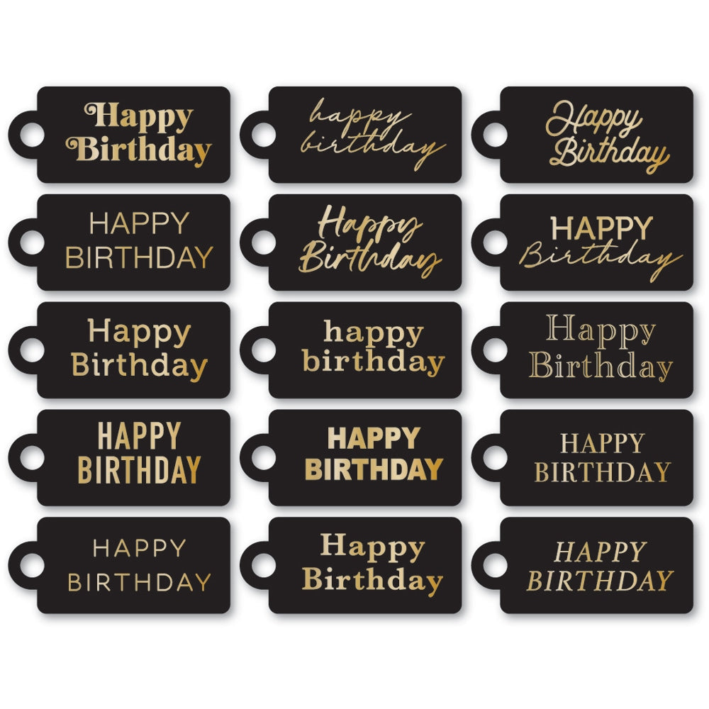 Memory Box Happy Birthday Foil Greeting Black Tags st039