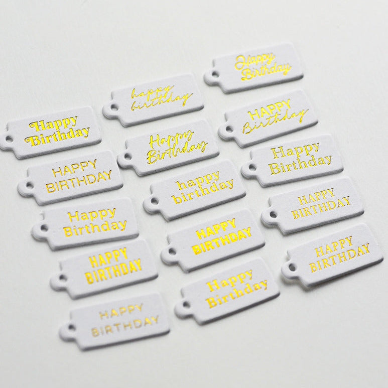 Memory Box Happy Birthday Foil Greeting White Tags st038 individual
