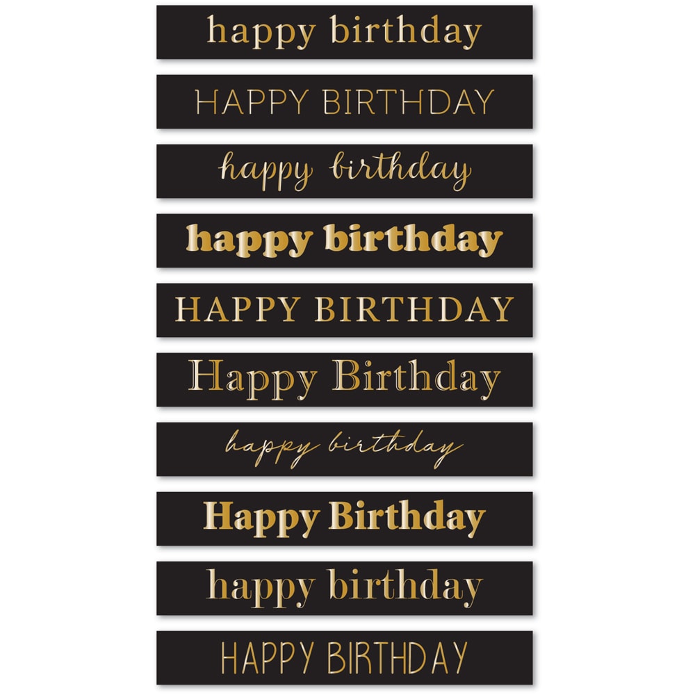 Memory Box Happy Birthday Foil Greetings Large Black Tabs st033