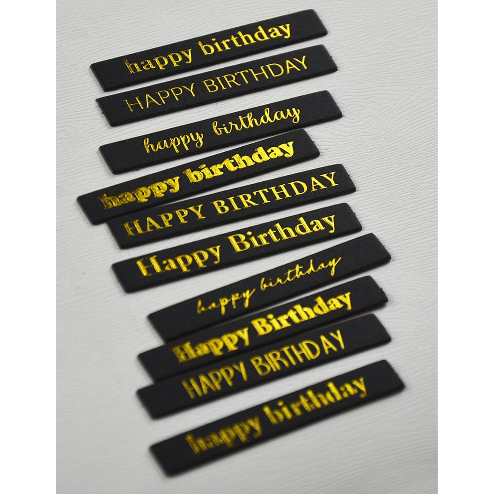 Memory Box Happy Birthday Foil Greetings Large Black Tabs st033 birthday