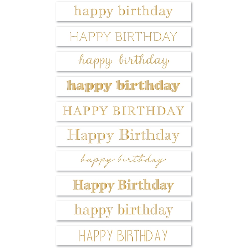 Memory Box Happy Birthday Foil Greetings Large White Tabs st032