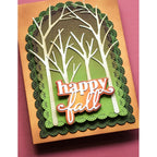 Memory Box Happy Fall Stylish Script Dies 94985 trees green layered background card