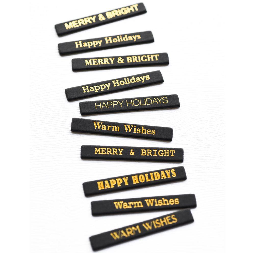 Memory Box Holiday Wishes Foil Greetings Black Tabs st019 pieces
