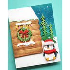 Memory Box Log Cabin Scene Dies 94986 penguin wreath christmas lights card