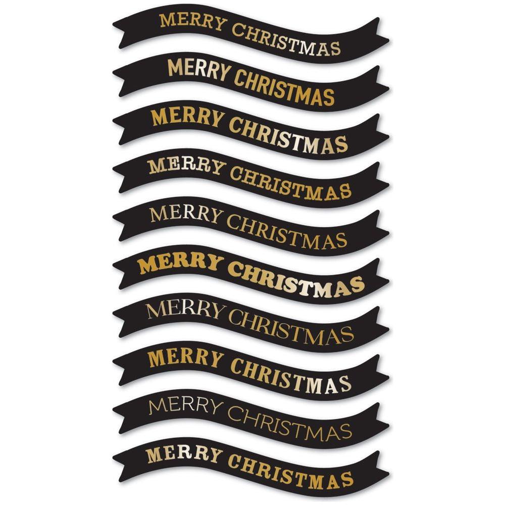 Memory Box Merry Christmas Foil Banners Black Tabs st015
