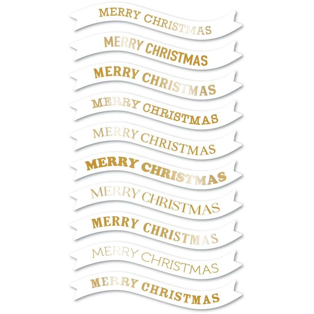 Memory Box Merry Christmas Foil Banners White Tabs st014
