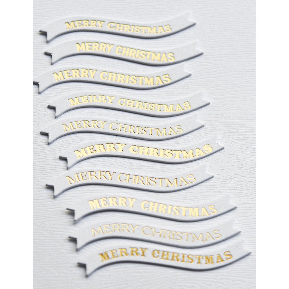 Memory Box Merry Christmas Foil Banners White Tabs st014 pieces