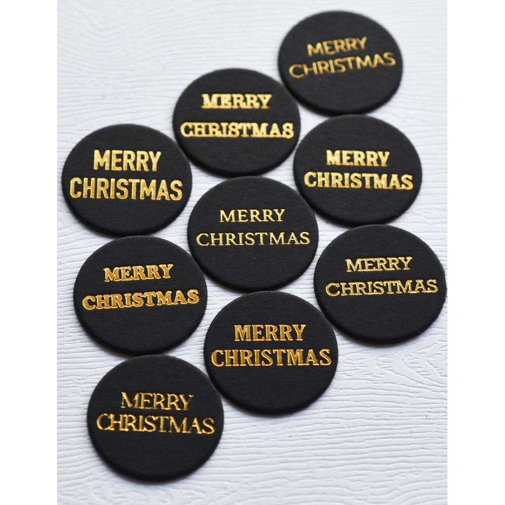 Memory Box Merry Christmas Foil Greetings Black Circle Tabs st013 pieces