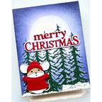 Memory Box Merry Christmas Timeless Script Dies 95001 mouse with red hat moon with trees card