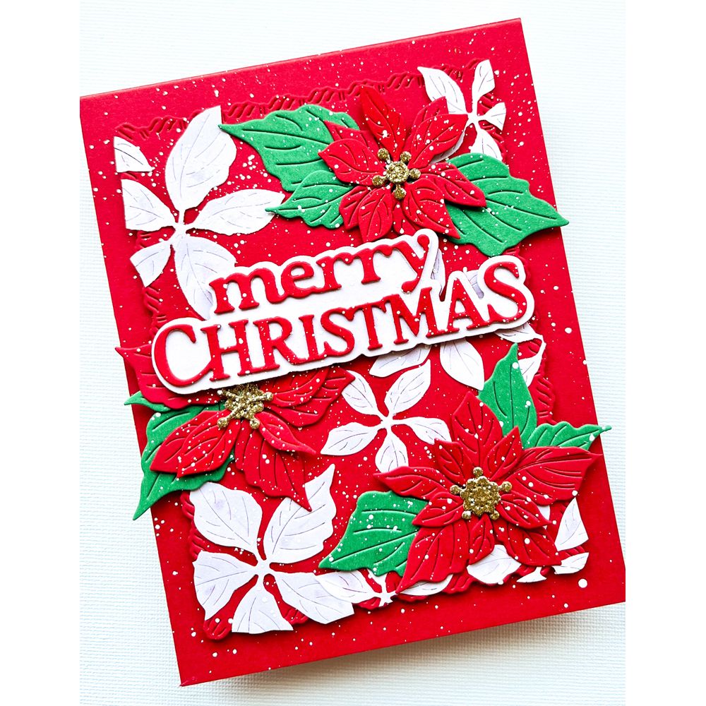 Memory Box Merry Christmas Timeless Script Dies 95001 red and white garland christmas card