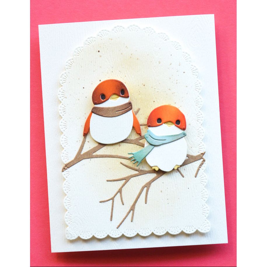 Memory Box Ollie Bird Dies 95002 branches colored scarves card