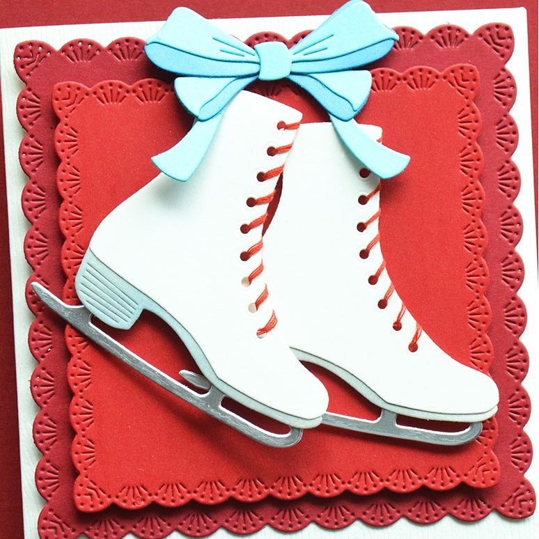Memory Box Perky Bow Dies 94997 ice skates with blue bow card