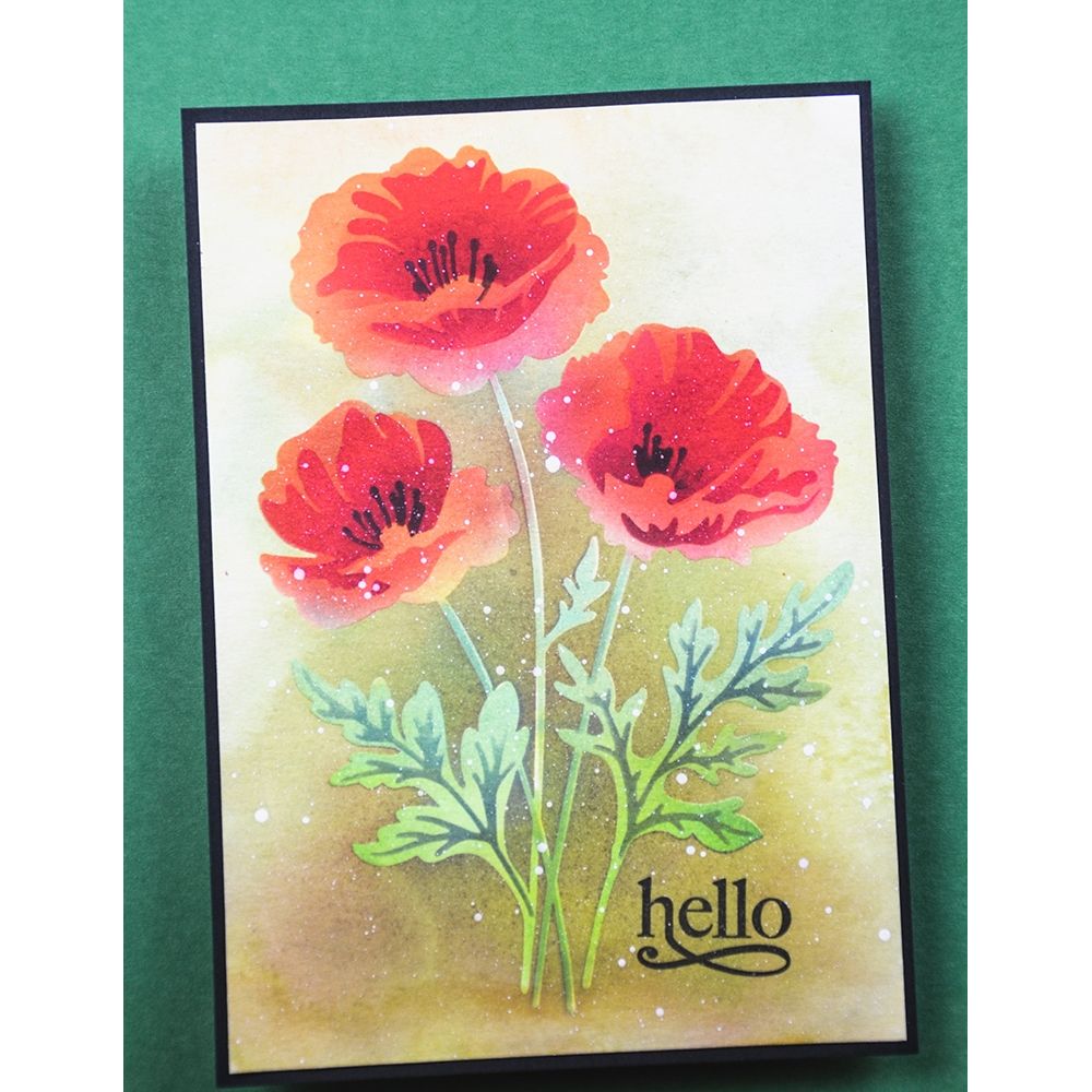 Memory Box Playful Poppies Clear Stamp Set cl5281 hello