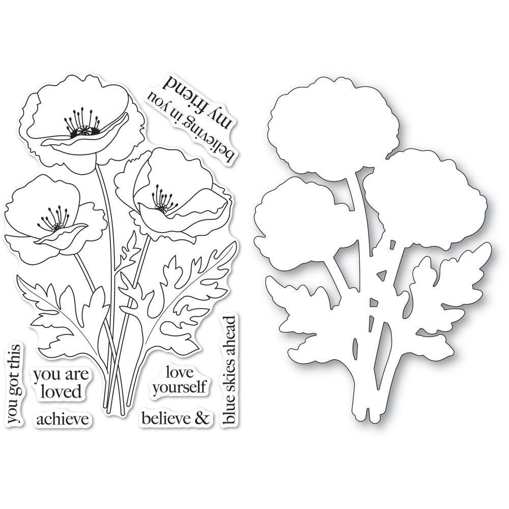 Memory Box Playful Poppies Clear Stamp and Die Set cl5281d
