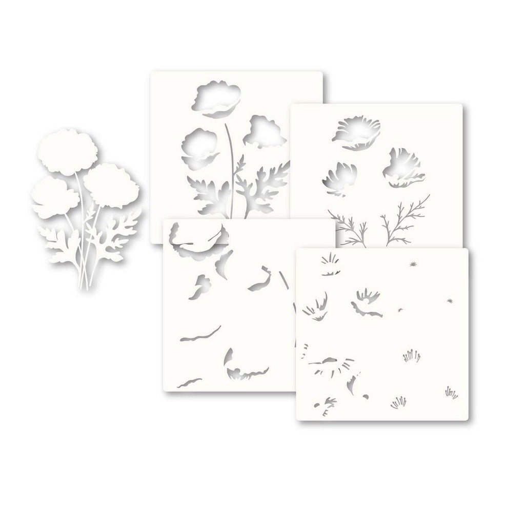 Memory Box Playful Poppies Stencil Set 88621
