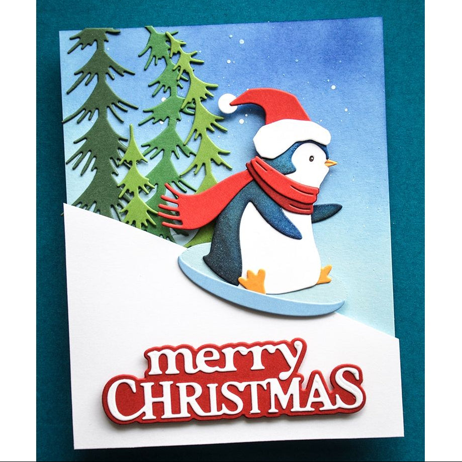 Memory Box Sledding Penguin Dies 94972 penguin on sled christmas card