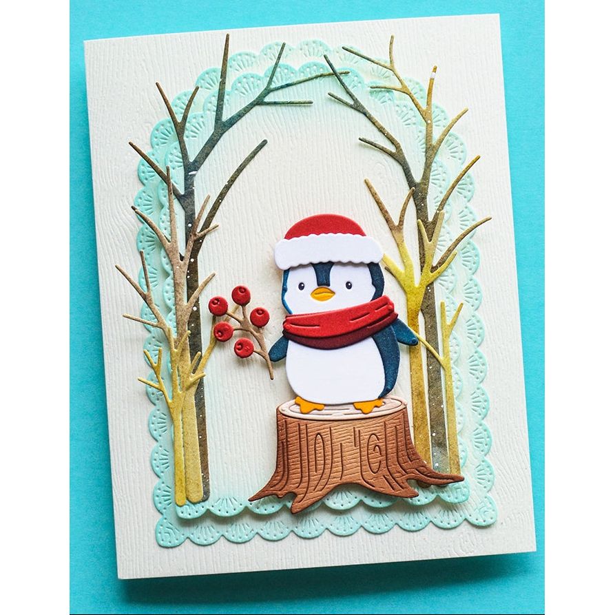 Memory Box Snuggled Penguin Dies 94990 penguin with berries red scarf