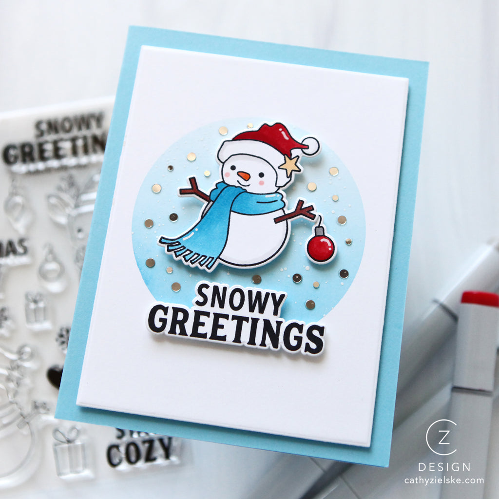 Memory Box Stay Cozy STAMPtember Exclusive Stamps 3486ssc Holiday Card Clean and Simple Snowman