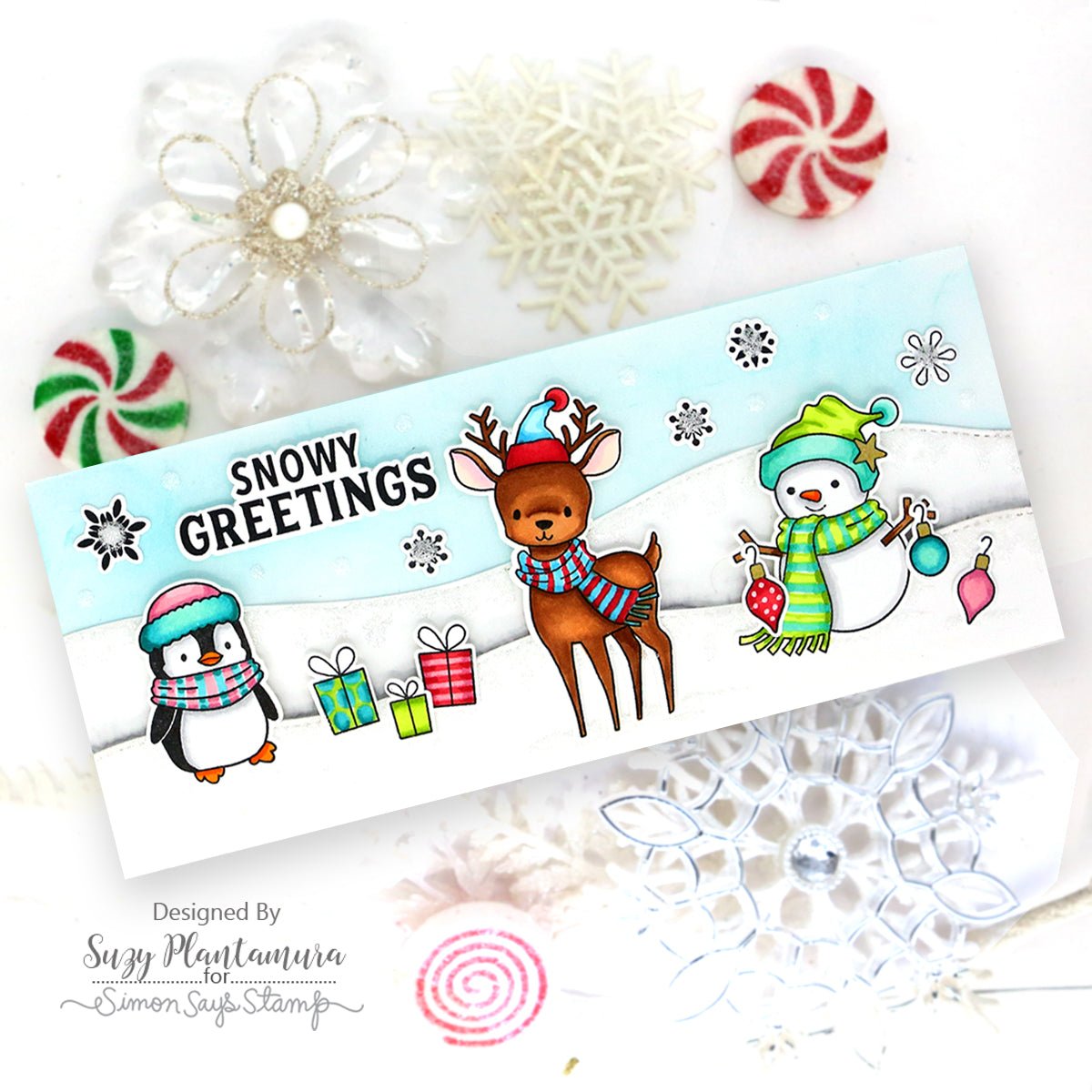 Memory Box Stay Cozy STAMPtember Exclusive Stamps 3486ssc Holiday Card Cute Critter Slimline