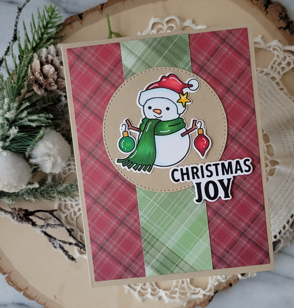 Memory Box Stay Cozy STAMPtember Exclusive Stamps 3486ssc Holiday Card Snowman Plaid