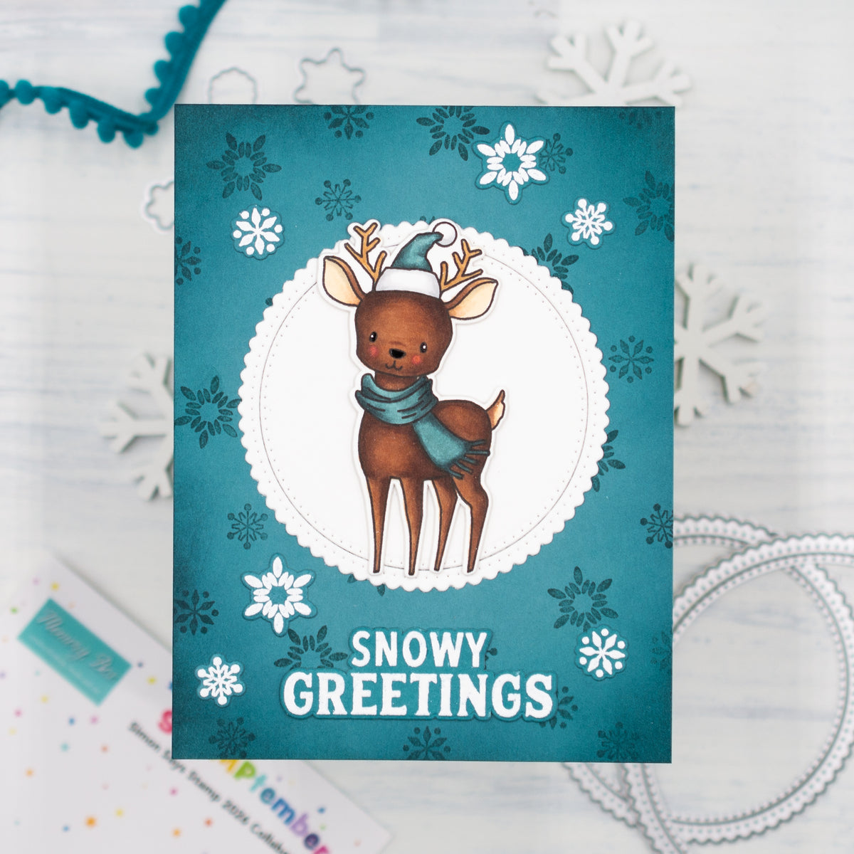 Memory Box Stay Cozy STAMPtember Exclusive Stamps and Dies Holiday Card Teal