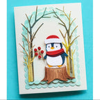 Memory Box Tree Stump Dies 94970 penguin standing on tree stump berries red scarf
