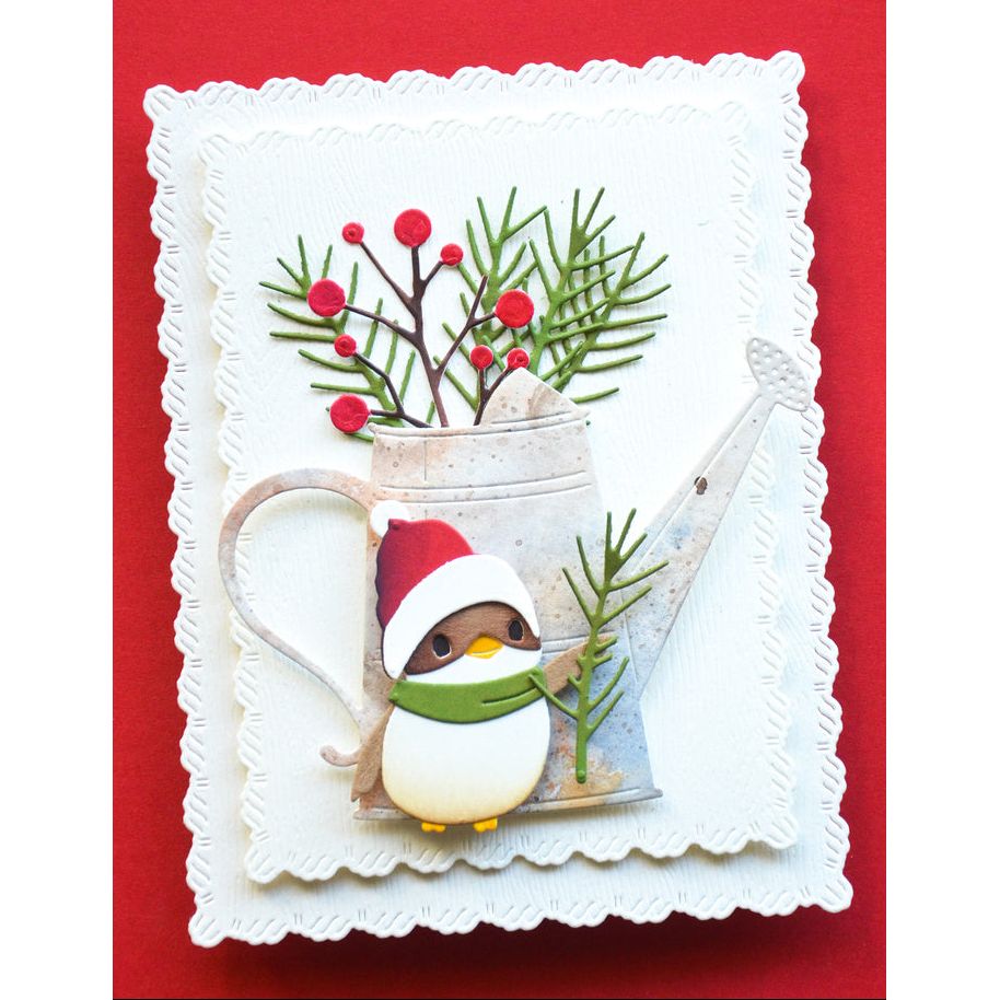 Memory Box Winter Birds Die Bundle watering tin with berries and twigs card