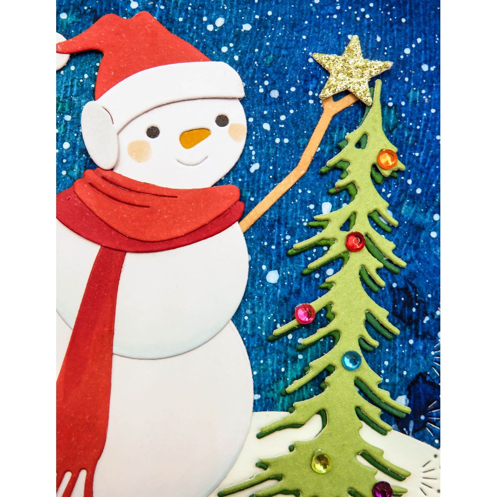 Memory Box Wishful Snowman Dies 94981 snowman holding star red scarf card