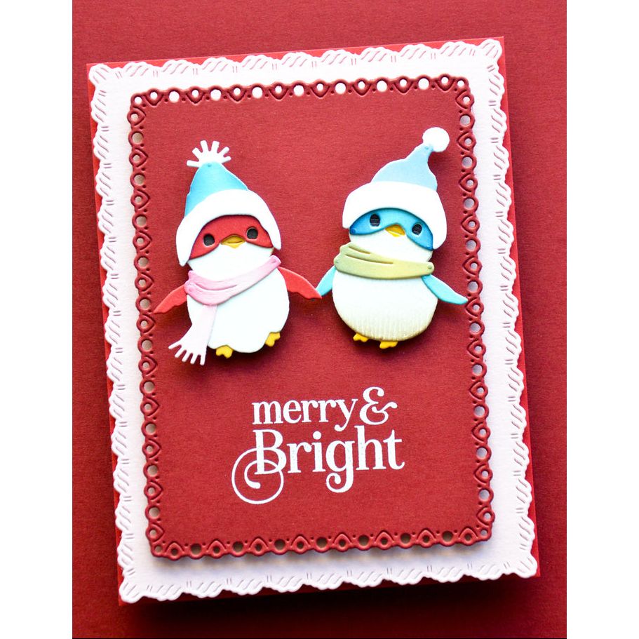 Memory Box Wyatt Bird Dies 95007 blue hats green scarf merry and bright card