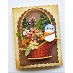 Memory Box Wyatt Bird Dies 95007 woven basket with flowers brown background card