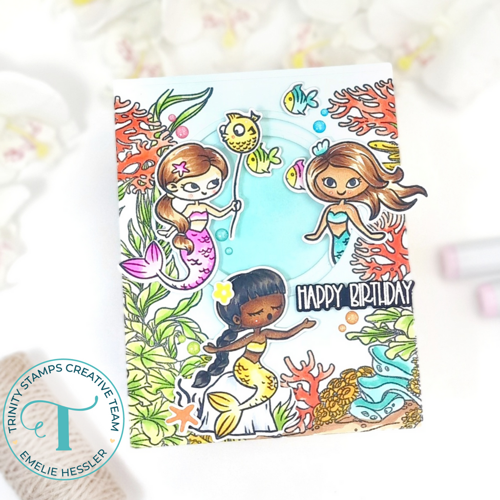 Trinity Stamps Modern Embossed Window Panel 1 Die Set tmd-228 Emelie Hessler Mermaid card