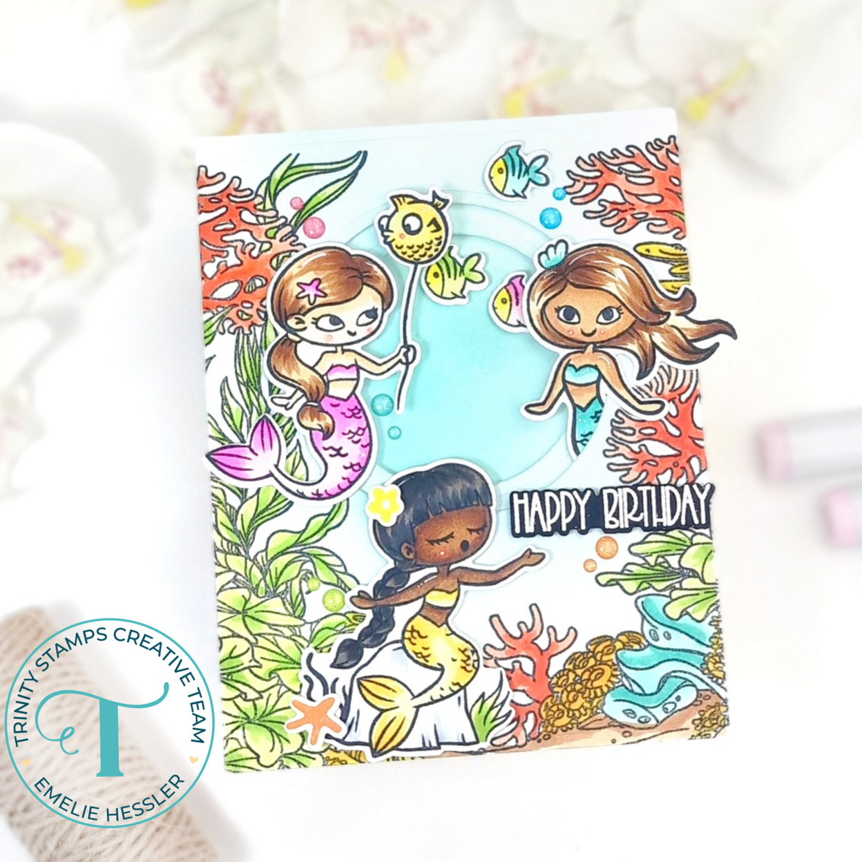 Trinity Stamps Modern Embossed Window Panel 1 Die Set tmd-228 Emelie Hessler Mermaid card