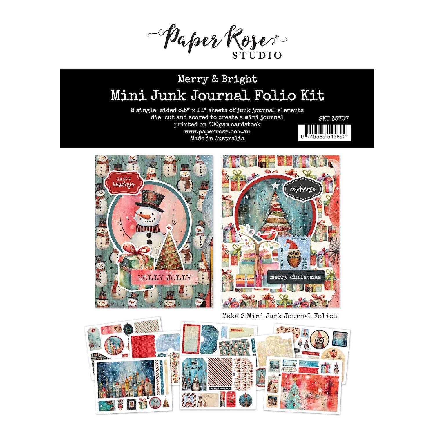 Paper Rose Merry And Bright Mini Junk Journal Folio Kit 35707
