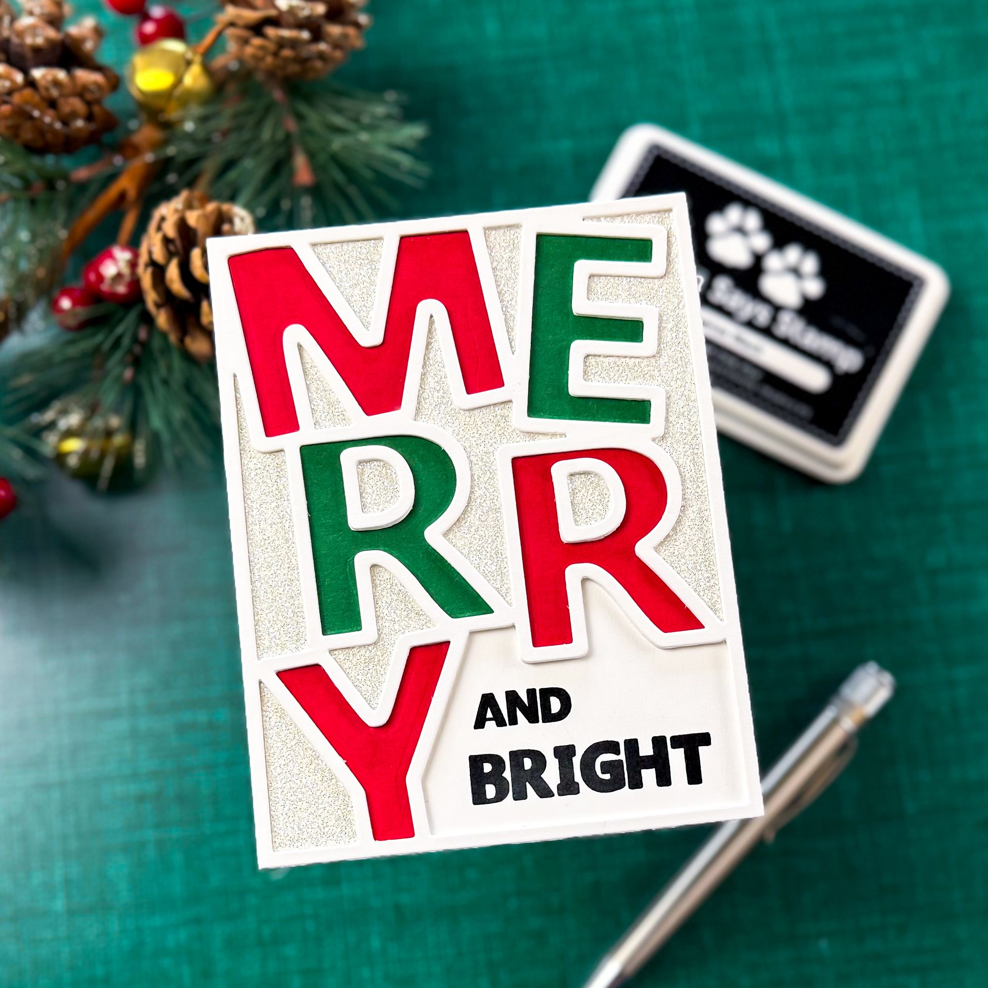 Simon Says Stamp Merry Cover Die Plate 1437mdc And Everything Nice Christmas Card