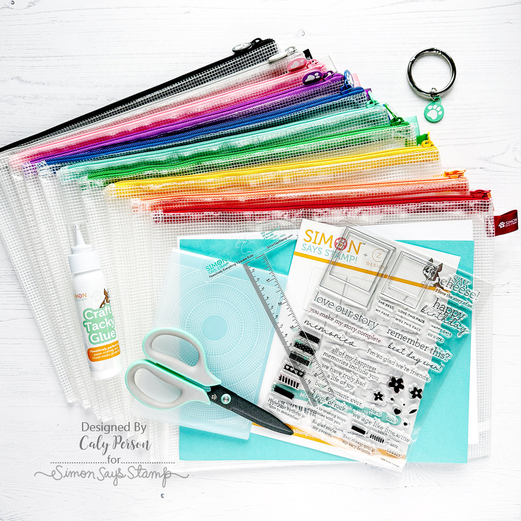 Simon Says Stamp Mesh Zipper Bags Rainbow Set With Ring Clip