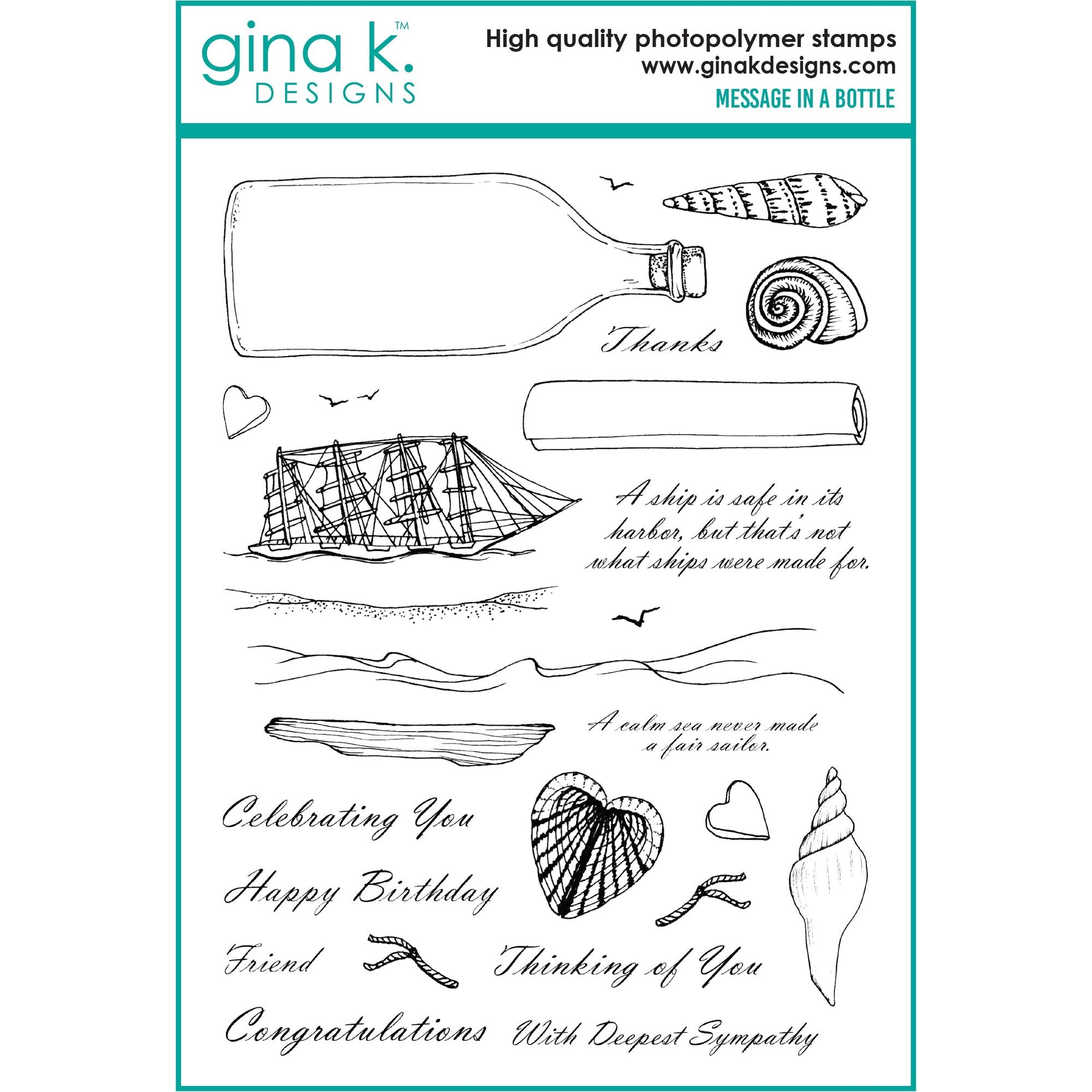 Gina K Designs Message in a Bottle Clear Stamps and Dies Bundle mmdie0426 stamps only