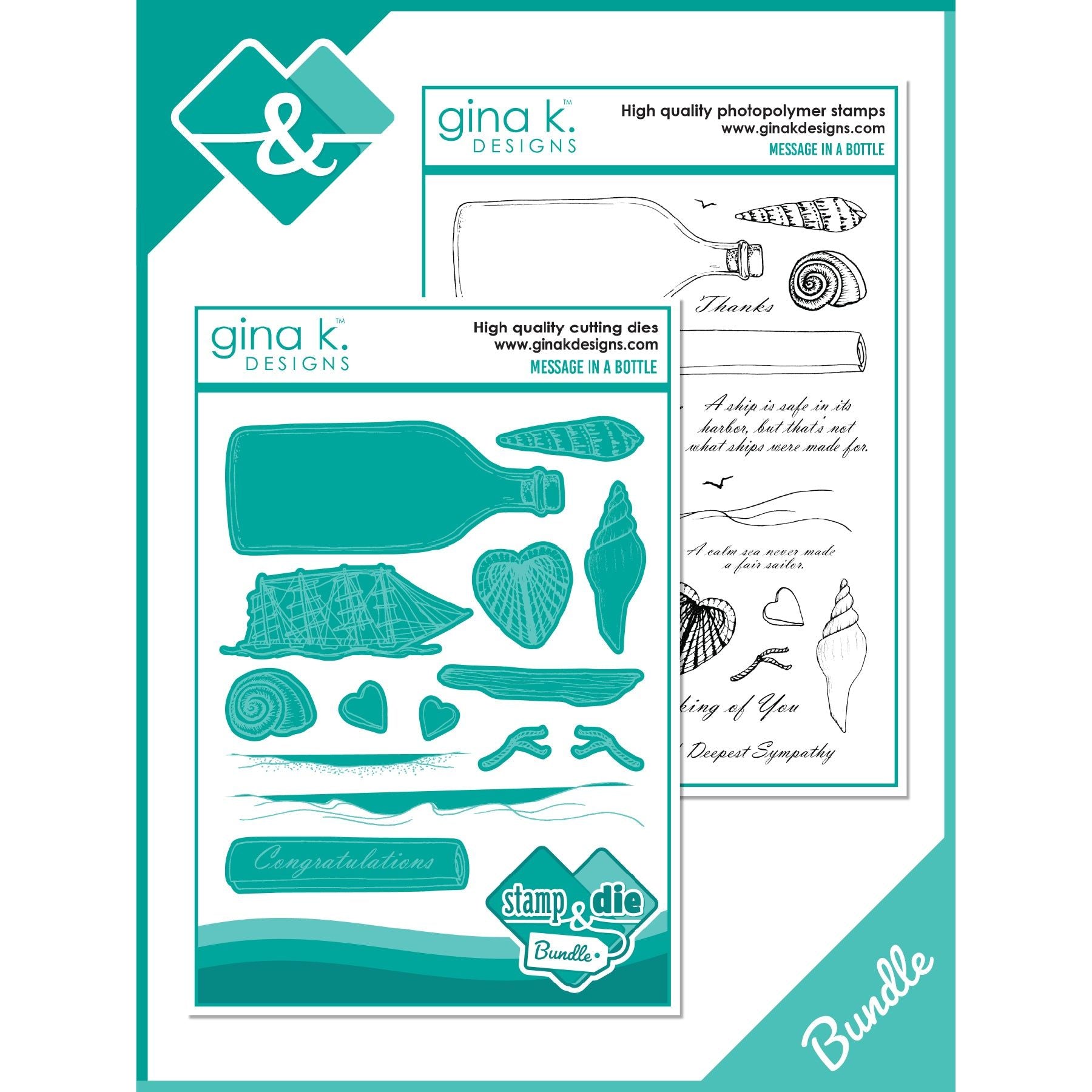 Gina K Designs Message in a Bottle Clear Stamps and Dies Bundle mmdie0426