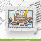 Mice in overalls with large toolbox and tools and sentiment 'without you i'm screwed'
