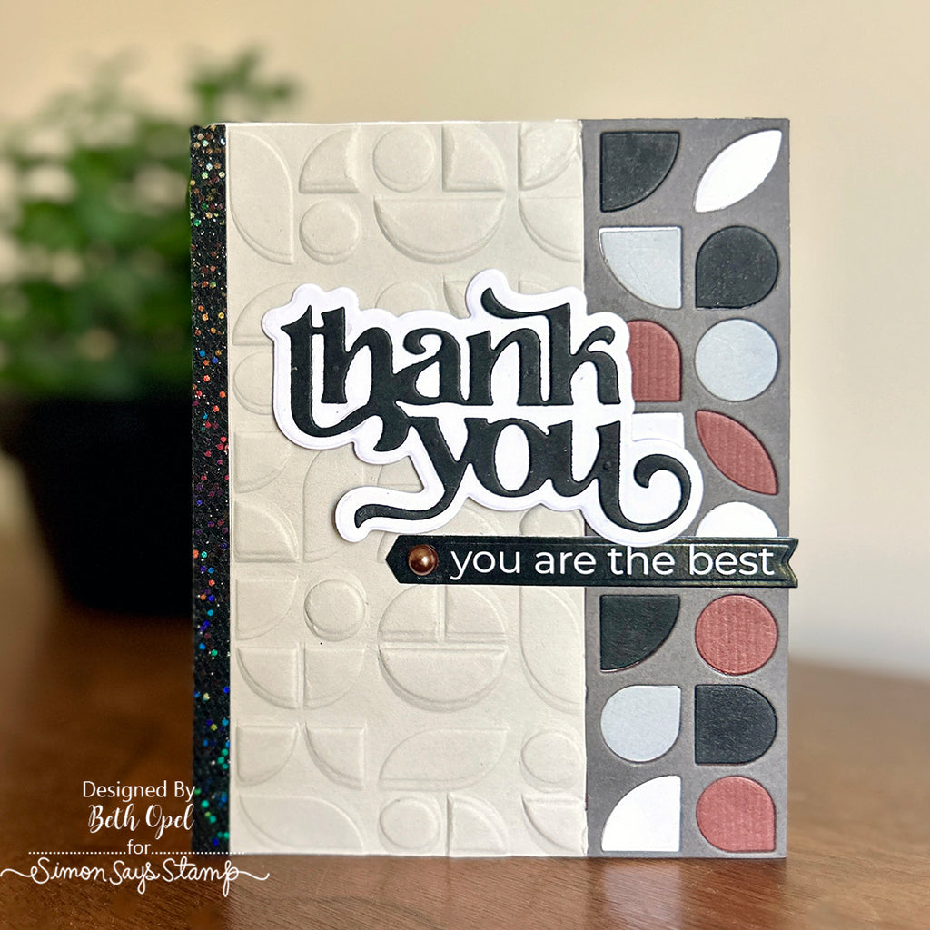 Simon Says Stamp Embossing Folder Mid Century Ethereal sf514 Happy Camper Thank You Card