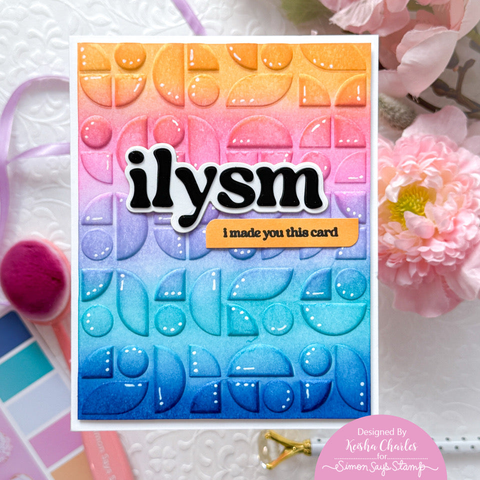 Simon Says Stamp Embossing Folder Mid Century Ethereal sf514 Happy Camper ILYSM Card | color-code:ALT05