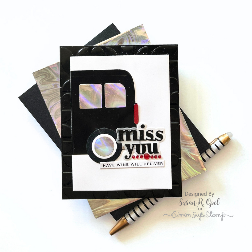 Simon Says Stamp Embossing Folder Mid Century Ethereal sf514 Happy Camper Miss You Card