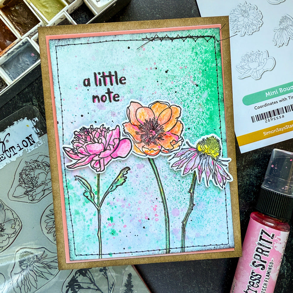 Tim Holtz Mini Bouquet Stamps with Simon Says Stamp Dies Bundle setmb25 A Little Note Card