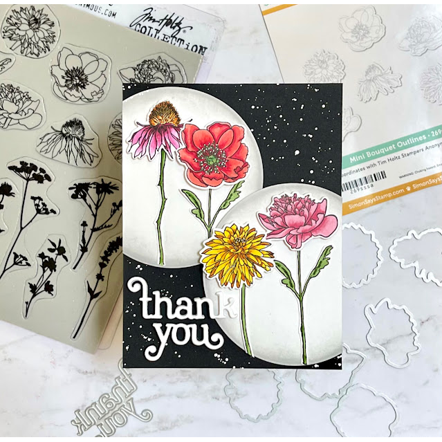 Tim Holtz Mini Bouquet Stamps with Simon Says Stamp Dies Bundle setmb25 Thank You Card | color-code:ALT07