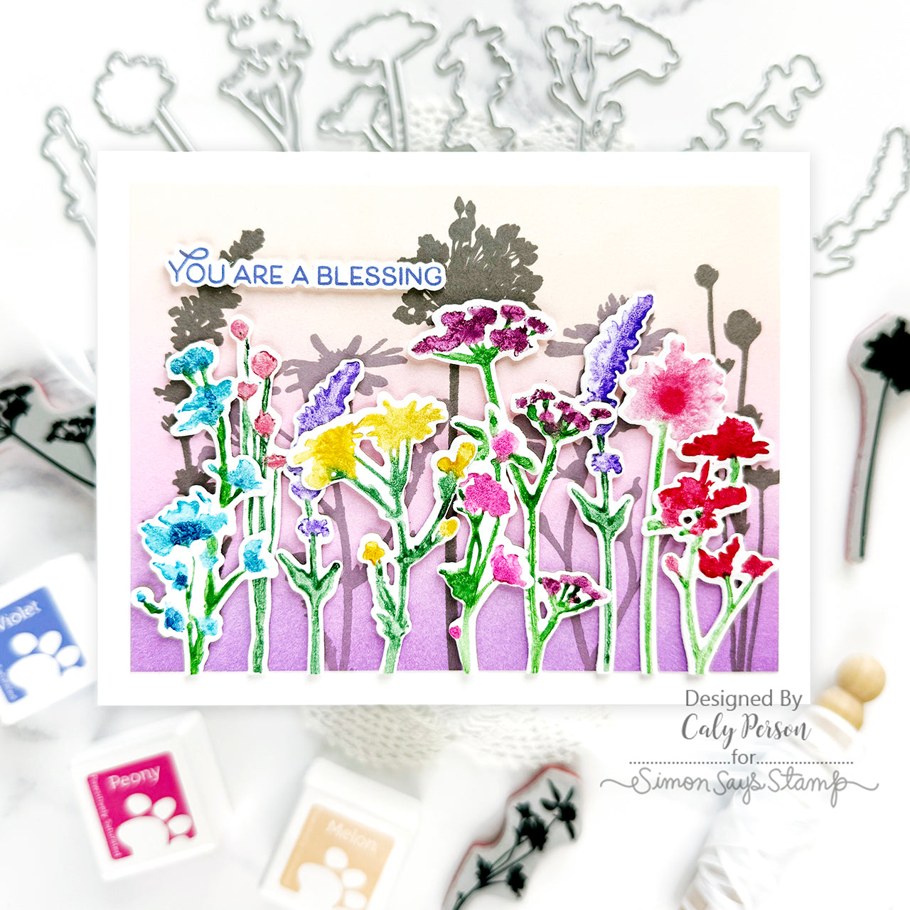 Tim Holtz Mini Bouquet Stamps with Simon Says Stamp Dies Bundle setmb25 You Are a Blessing Card | color-code:ALT05