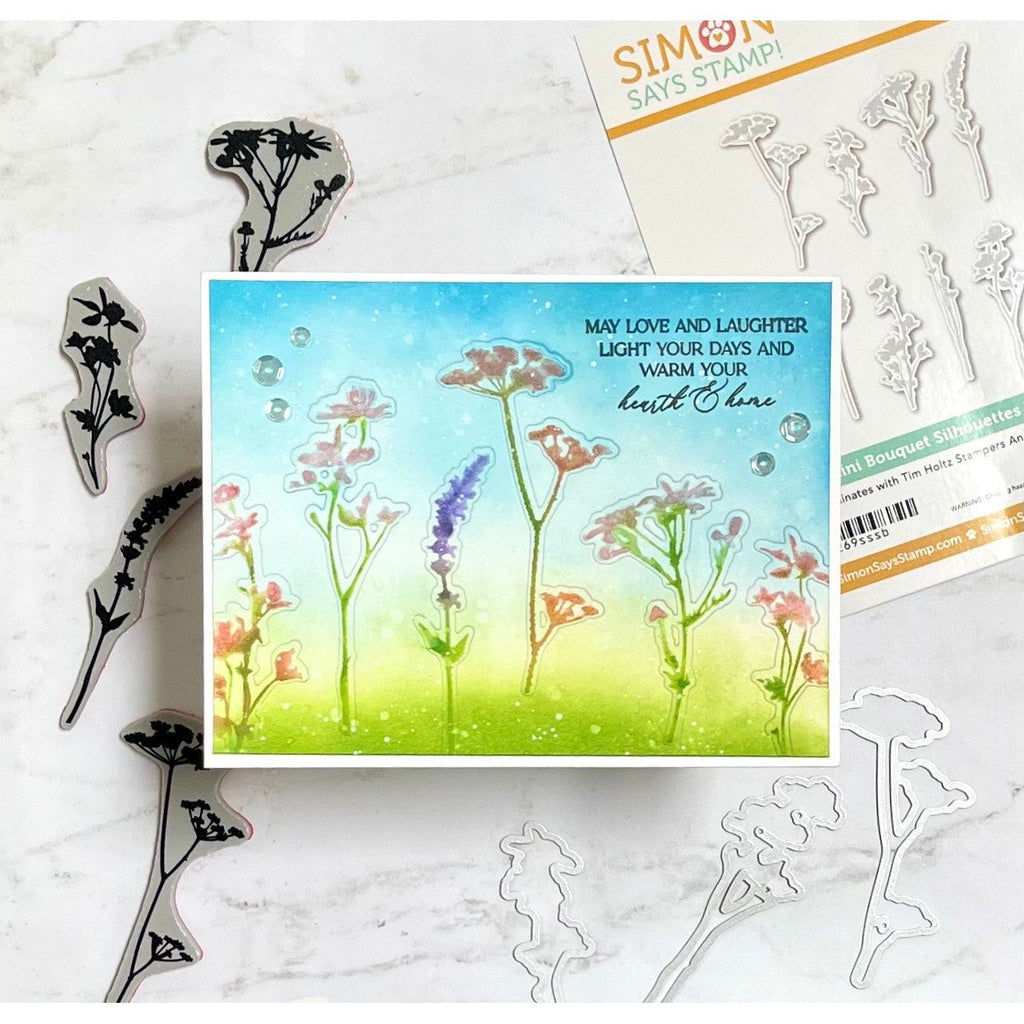 Tim Holtz Mini Bouquet Stamps with Simon Says Stamp Dies Bundle setmb25 Love and Laughter Card