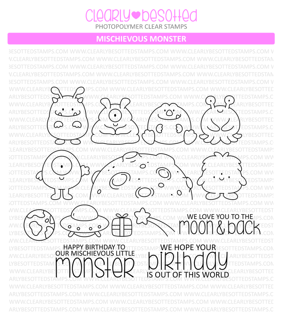 Clearly Besotted Mischievous Monster Clear Stamp Set