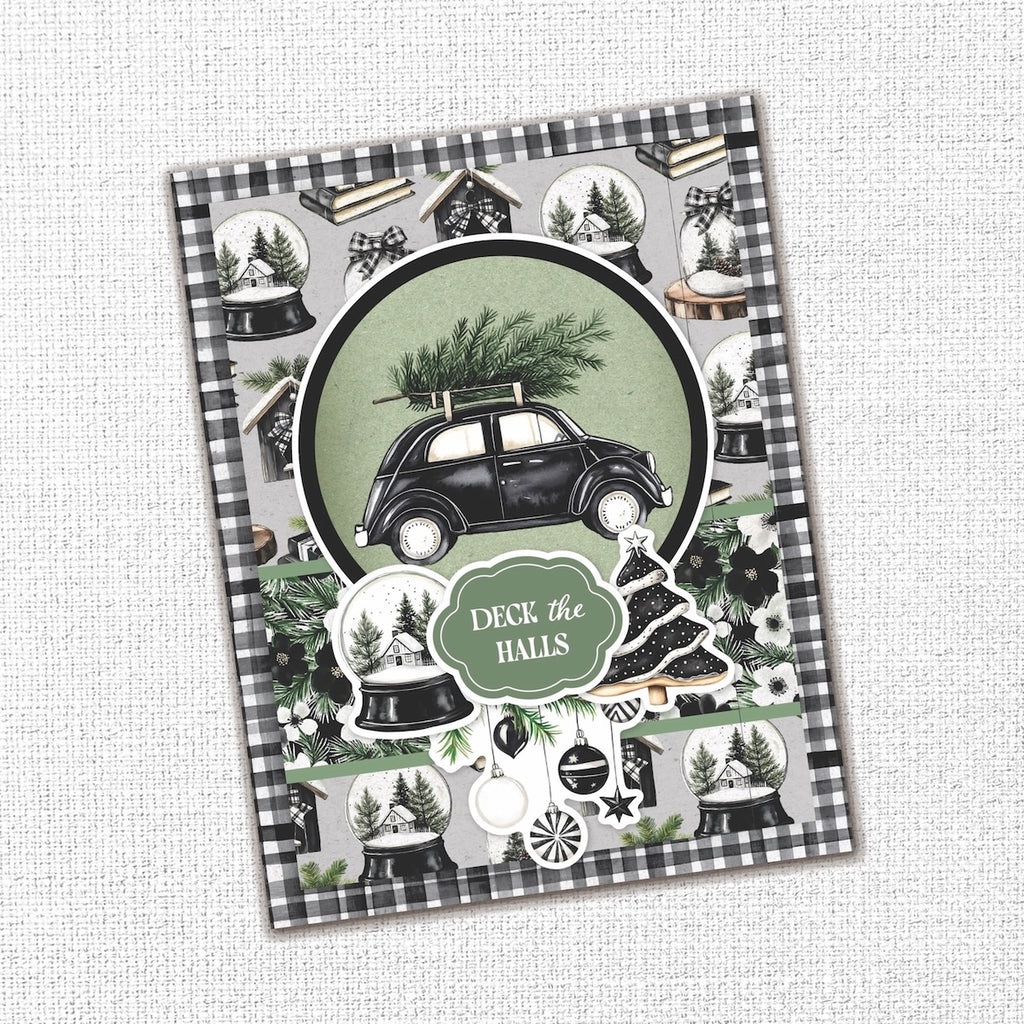 Paper Rose Mistletoe Market Embossed Die Cuts 37033 car with tree on top snow globe deck the halls card