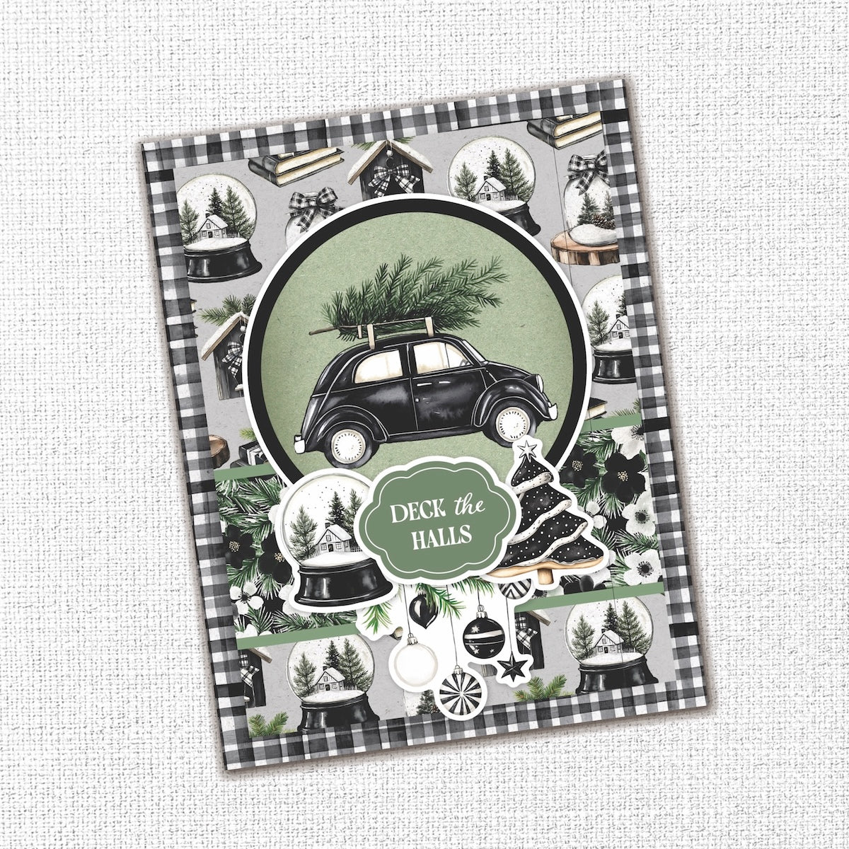 Paper Rose Mistletoe Market Embossed Die Cuts 37033 car with tree on top snow globe deck the halls card