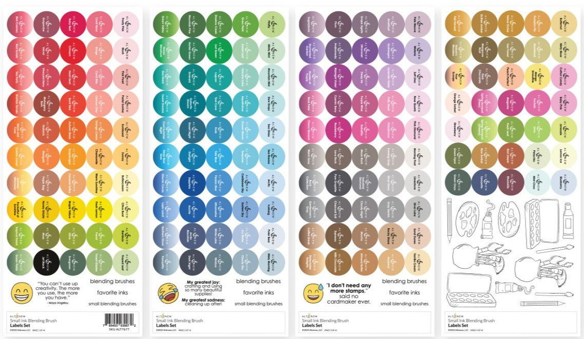Altenew Small Ink Blending Brush Label Set - All Crisp Dye Ink Colors (4 Sheets)